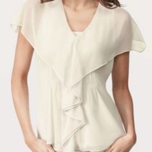 CABI WHISPER SLEEVELESS Ruffle Sheer blouse Ivory